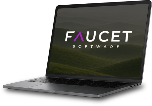 Laptop displaying the Faucet logo